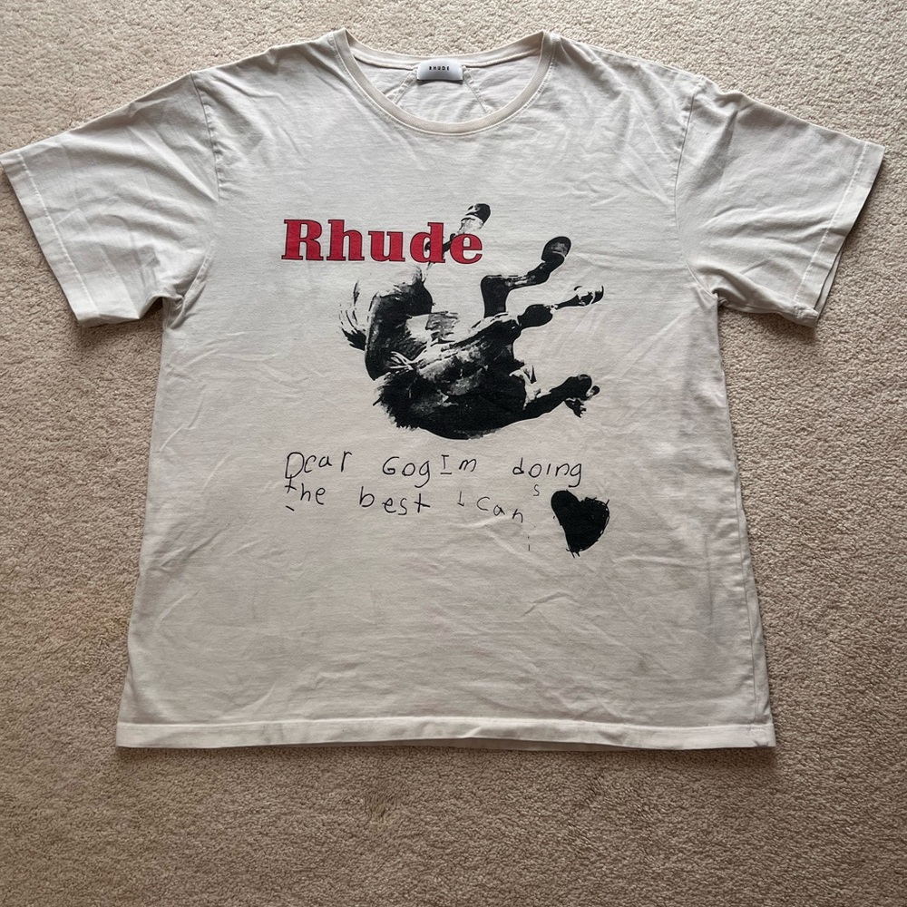 Rhude Cream and Black Graphic Tee